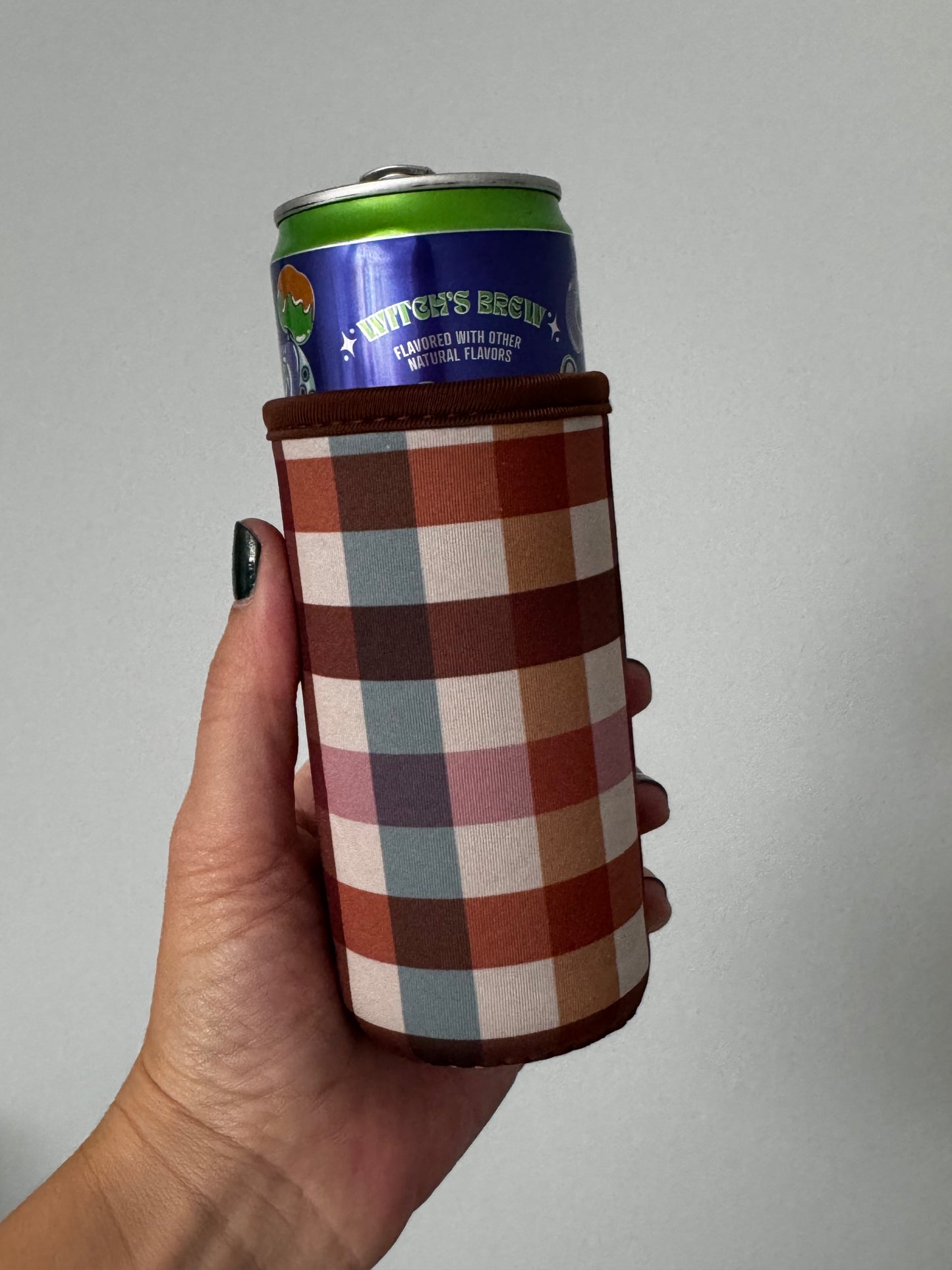 Brown Plaid Tall Can Sleeves (Pack of 5)