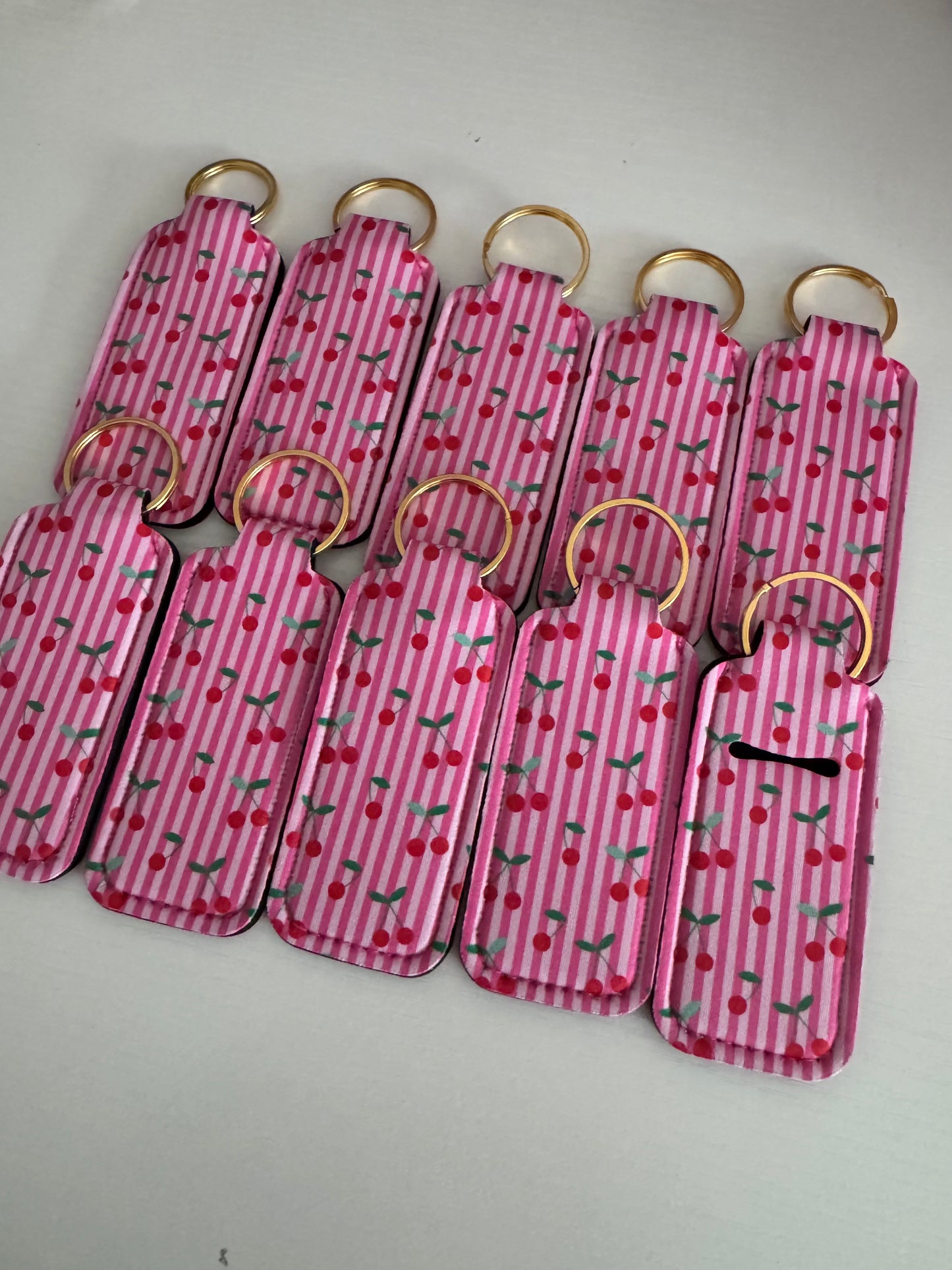 Cherry Stripes Chapstick Holder Keychains (Pack of 5)