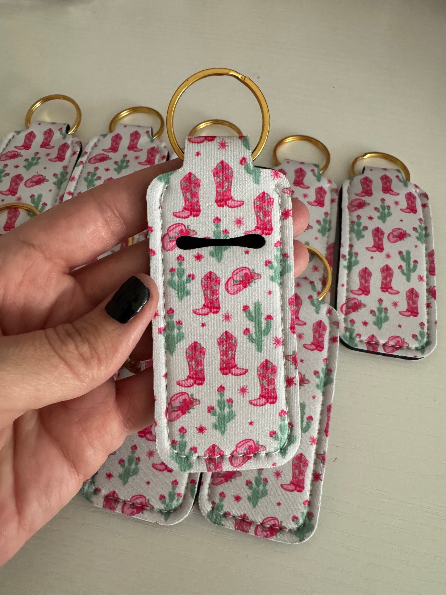 Cactus + Boots Chapstick Holder Keychains (Pack of 5)
