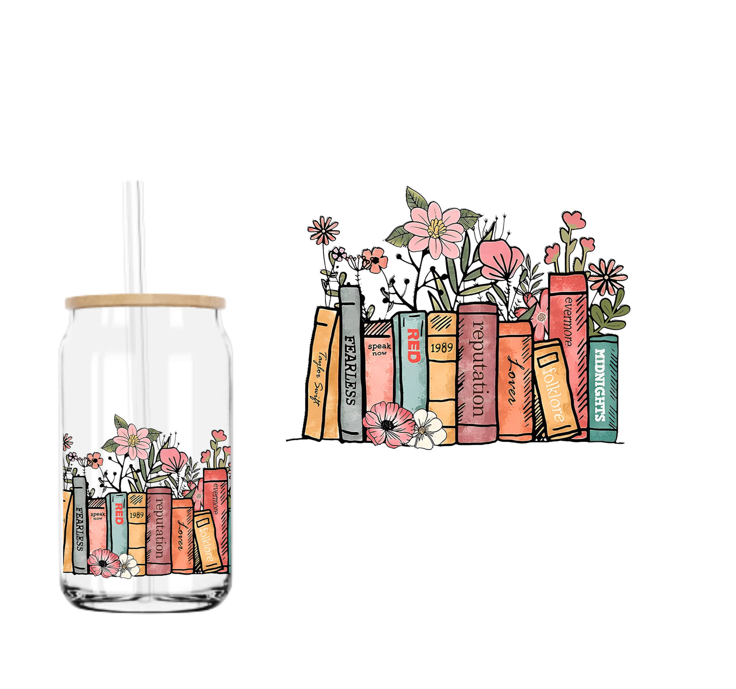 Album (version #2) DOUBLE SIDED Floral Books UVDTF decal