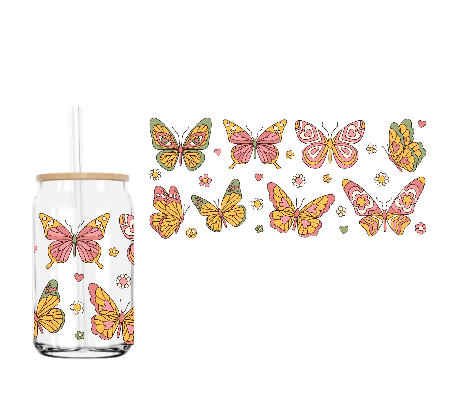 Groovy Butterflies UVDTF cup wrap