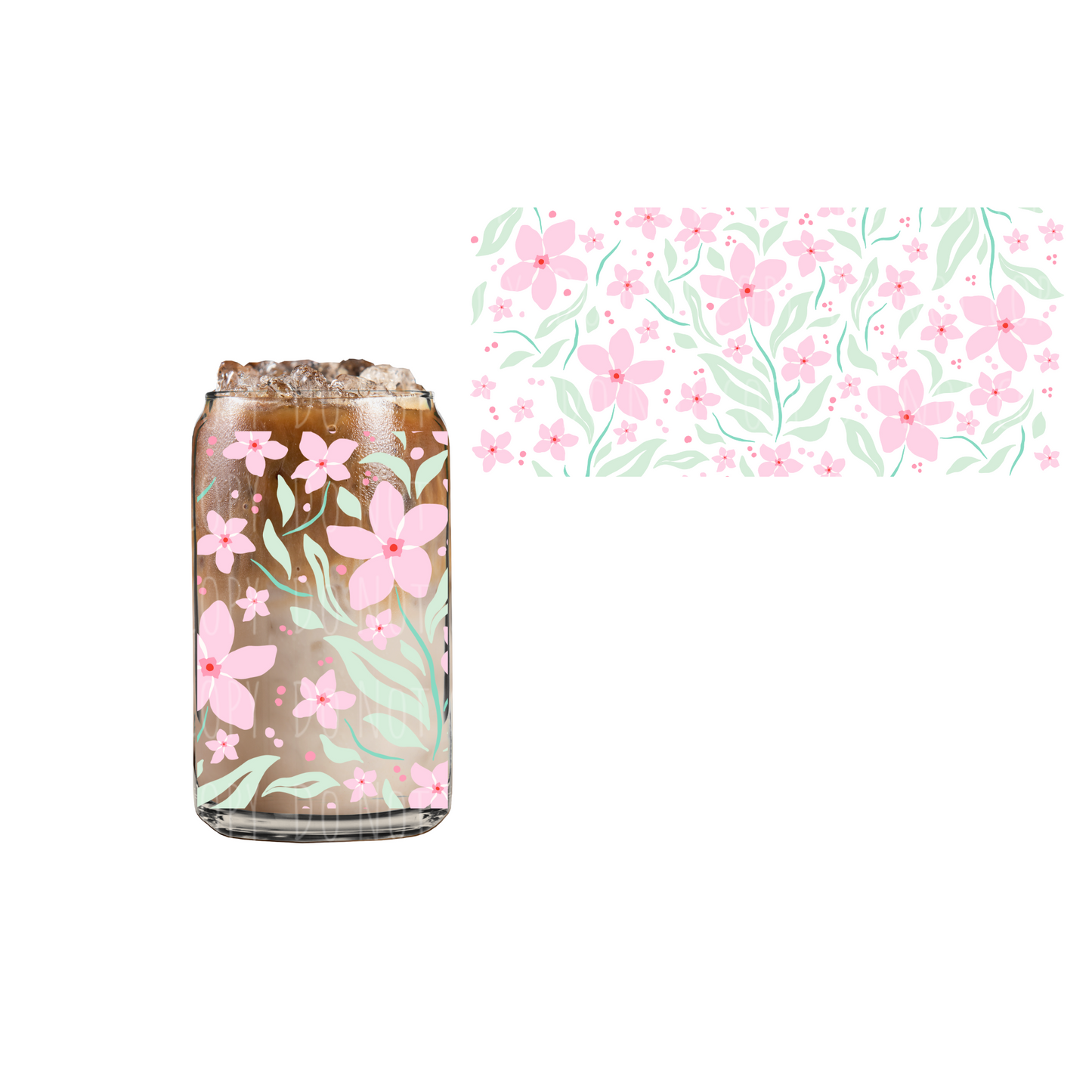 Bubblegum Pink Flowers (DOUBLE SIDED) UVDTF 16oz cup wrap