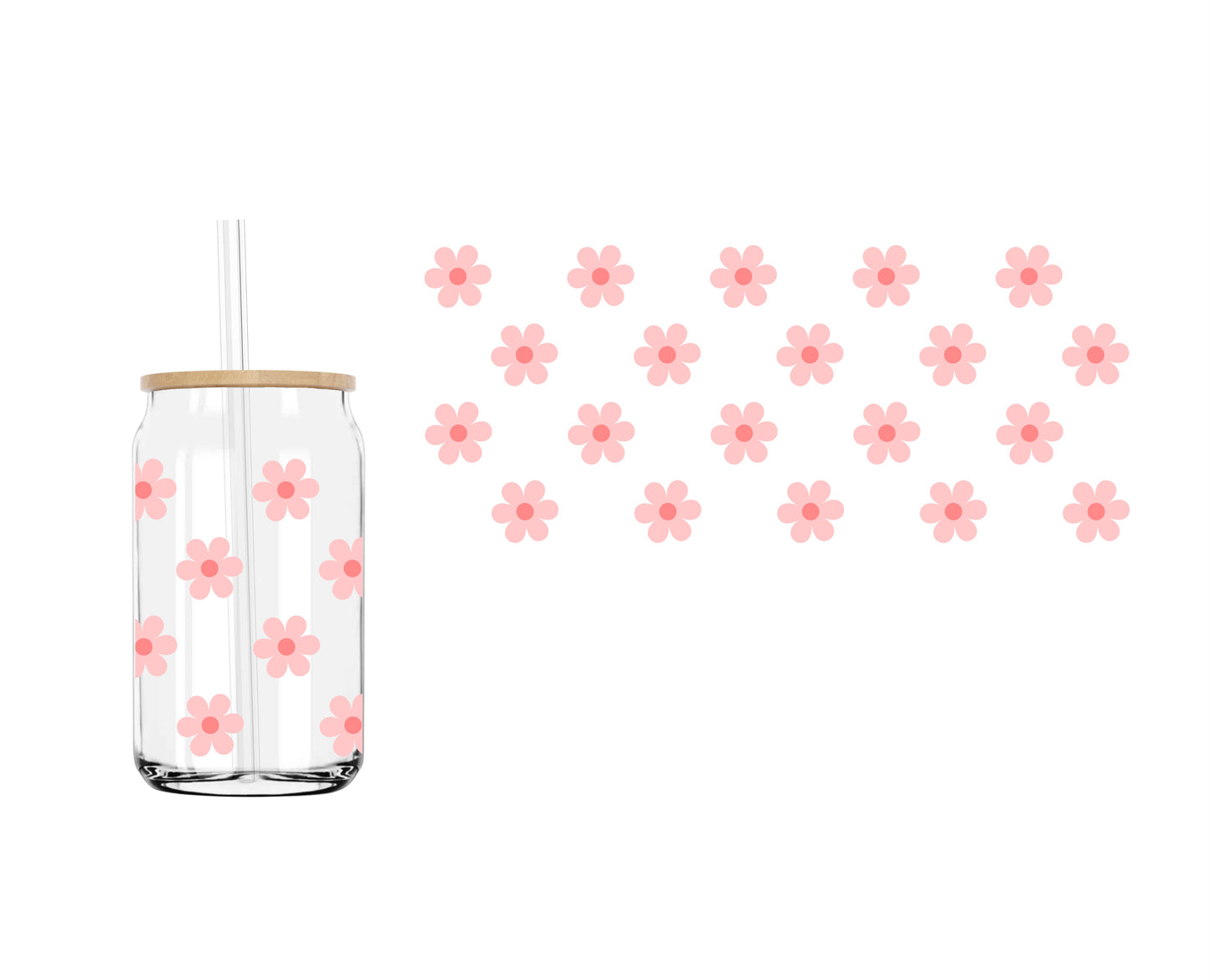 Pink Daisy (DOUBLE SIDED) UVDTF cup wrap