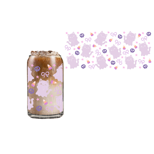Purple Cats, Bows + Candy Corn (DOUBLE SIDED) UVDTF 16oz cup wrap