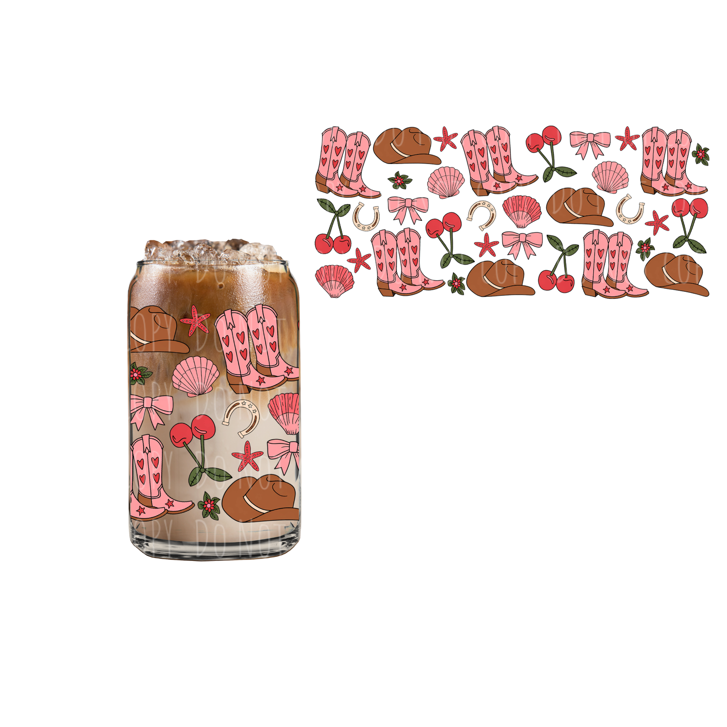 Boots + Cherries + Shells (DOUBLE SIDED) UVDTF 16oz cup wrap