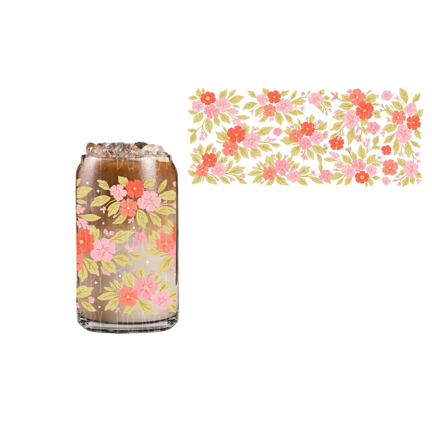 Red + Pink Flowers (DOUBLE SIDED) UVDTF 16oz cup wrap