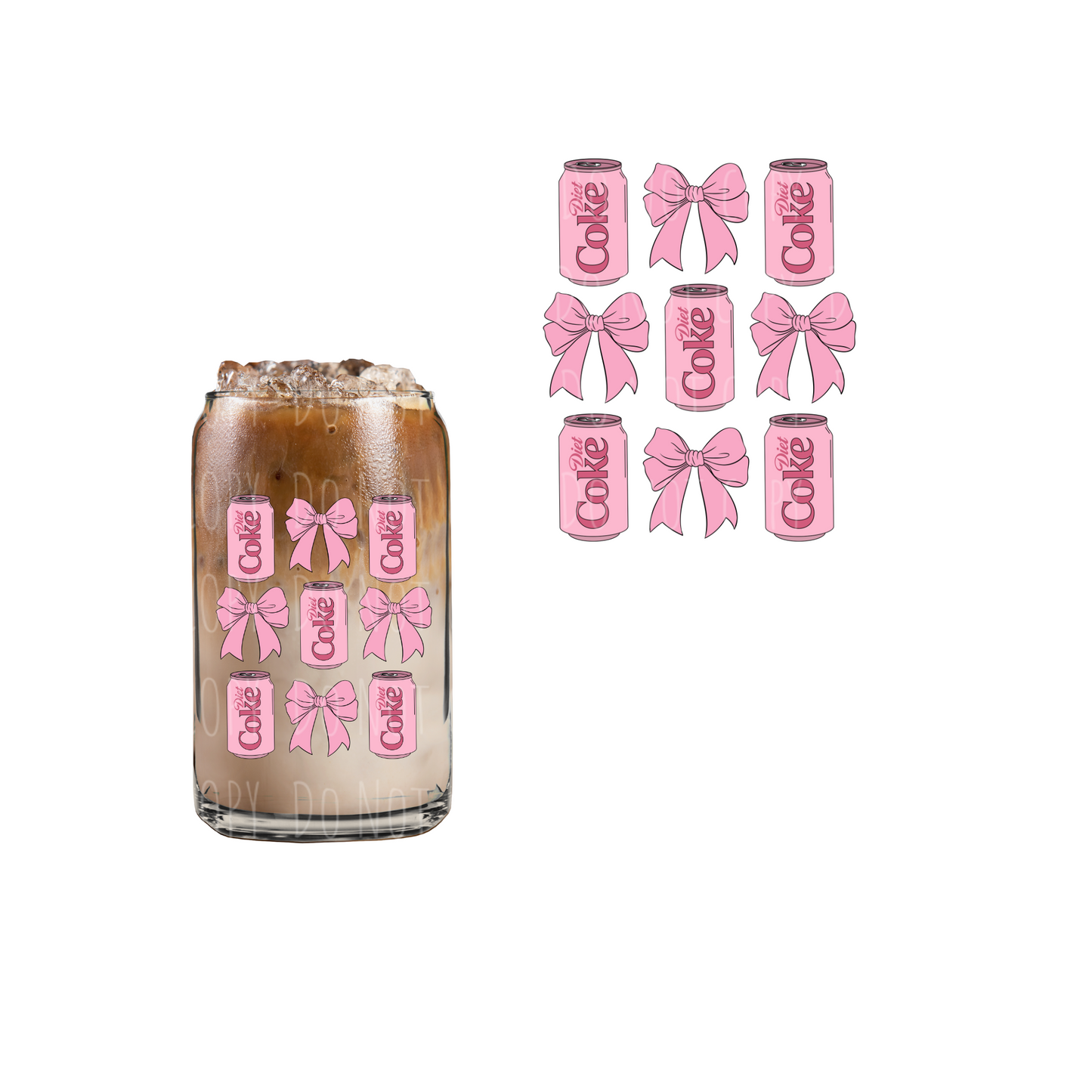 Pink Diet Coke Bow Grid (DOUBLE SIDED) UVDTF decal