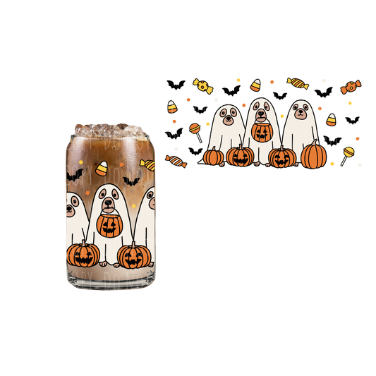 Ghost Dogs + Candy Corn (DOUBLE SIDED) UVDTF 16oz cup wrap