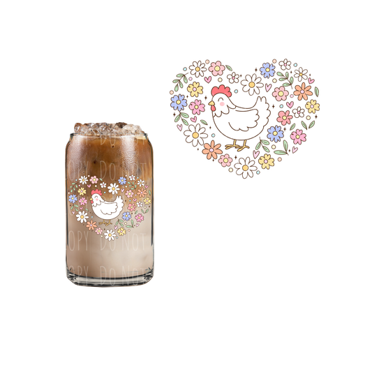 Chicken Flower Heart (DOUBLE SIDED) UVDTF decal