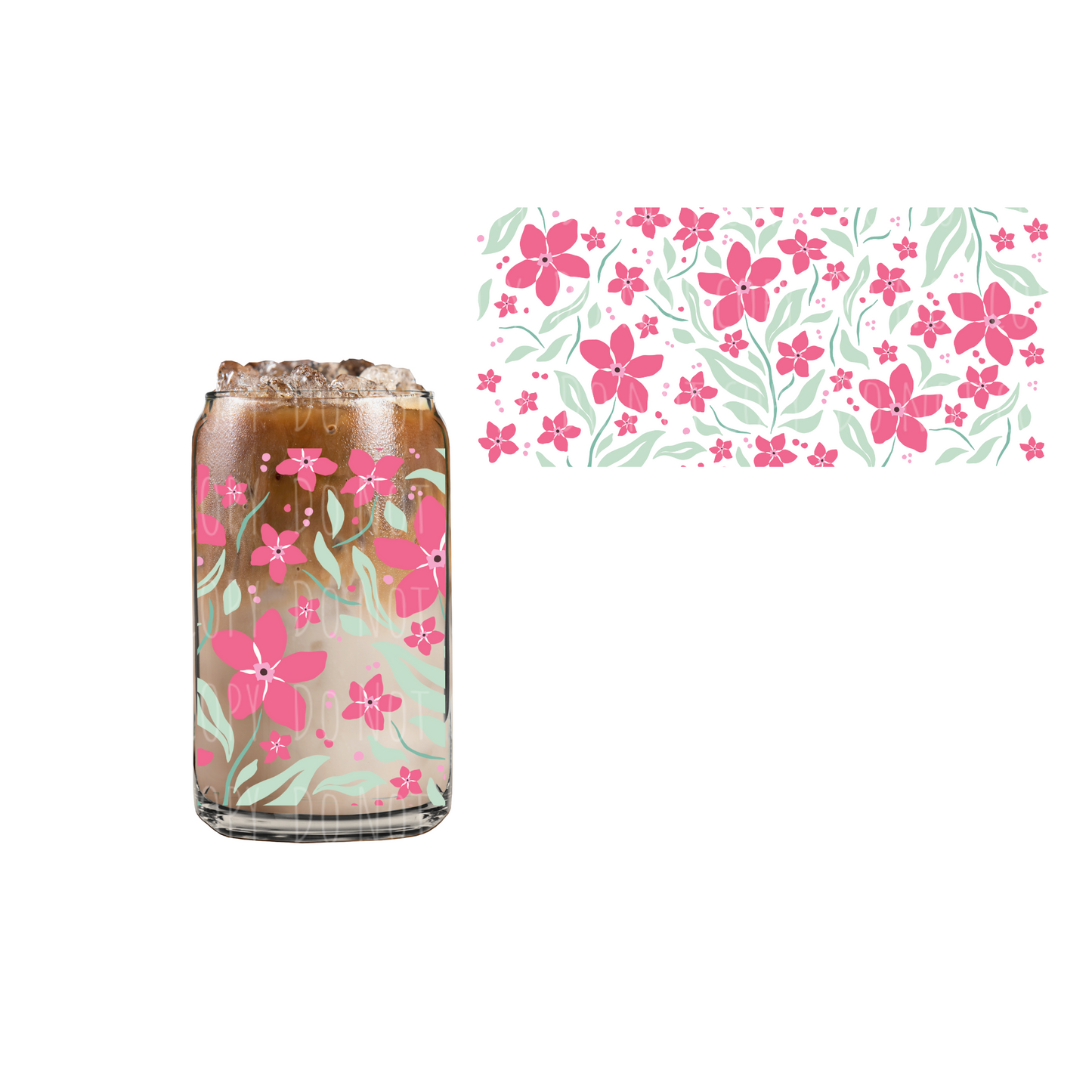 Dark Pink Flowers (DOUBLE SIDED) UVDTF 16oz cup wrap