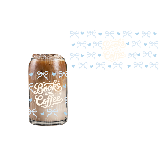 Books and Coffee (Blue) (DOUBLE SIDED) UVDTF 16oz cup wrap