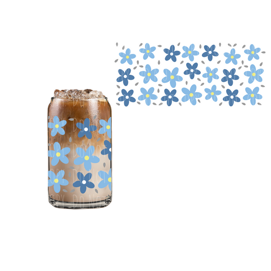 Blue Flowers (DOUBLE SIDED) UVDTF 16oz cup wrap