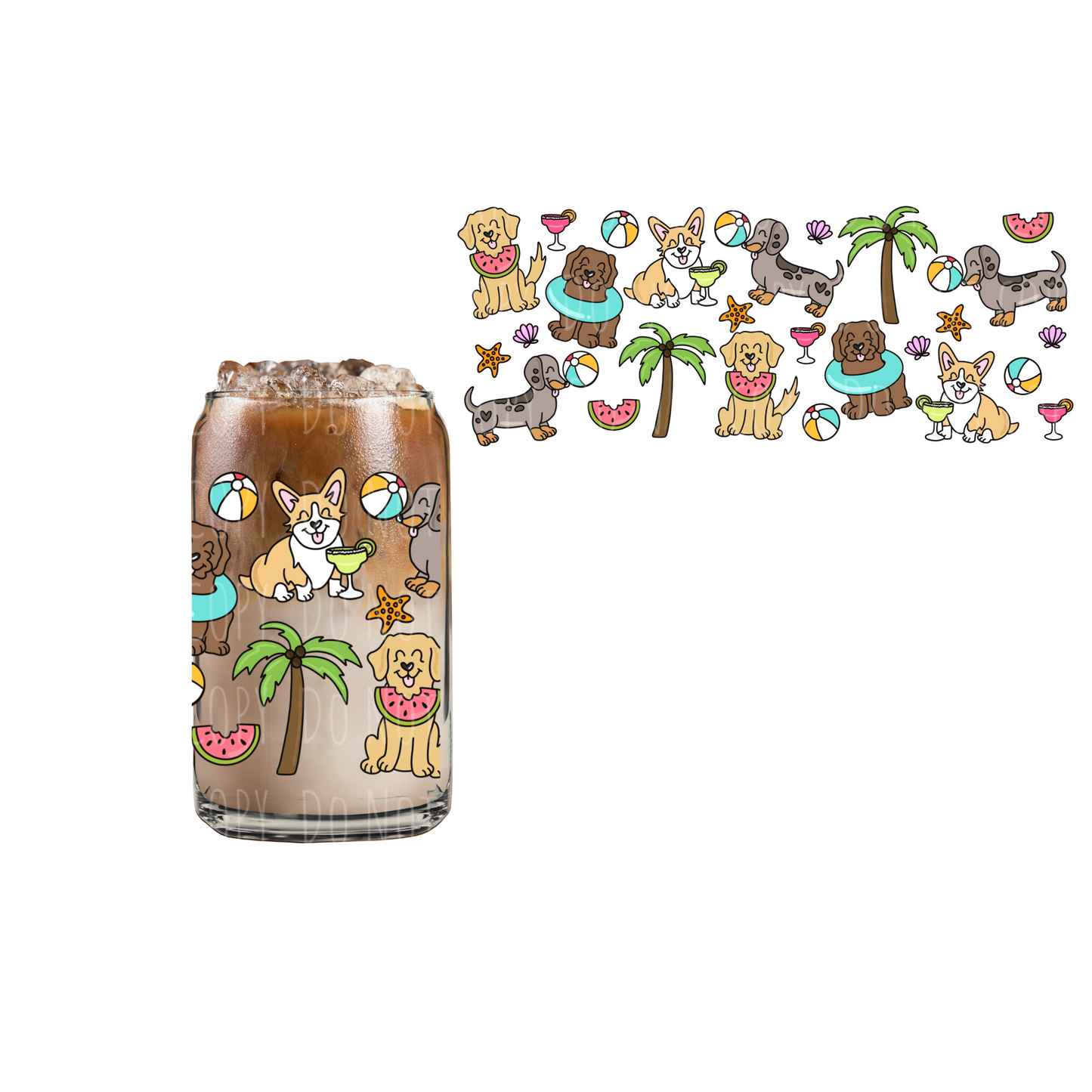 Dog Summer DOUBLE SIDED) UVDTF 16oz cup wrap