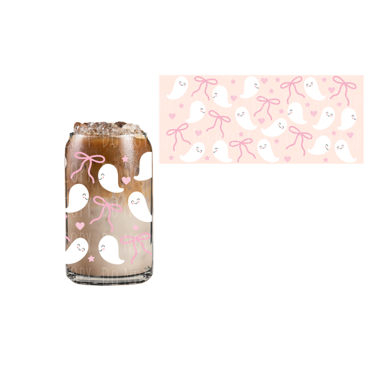 Pink Bows + Happy Ghosts (DOUBLE SIDED) UVDTF 16oz cup wrap