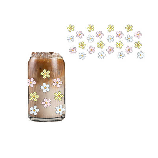 Checkered Flowers (DOUBLE SIDED) UVDTF cup wrap