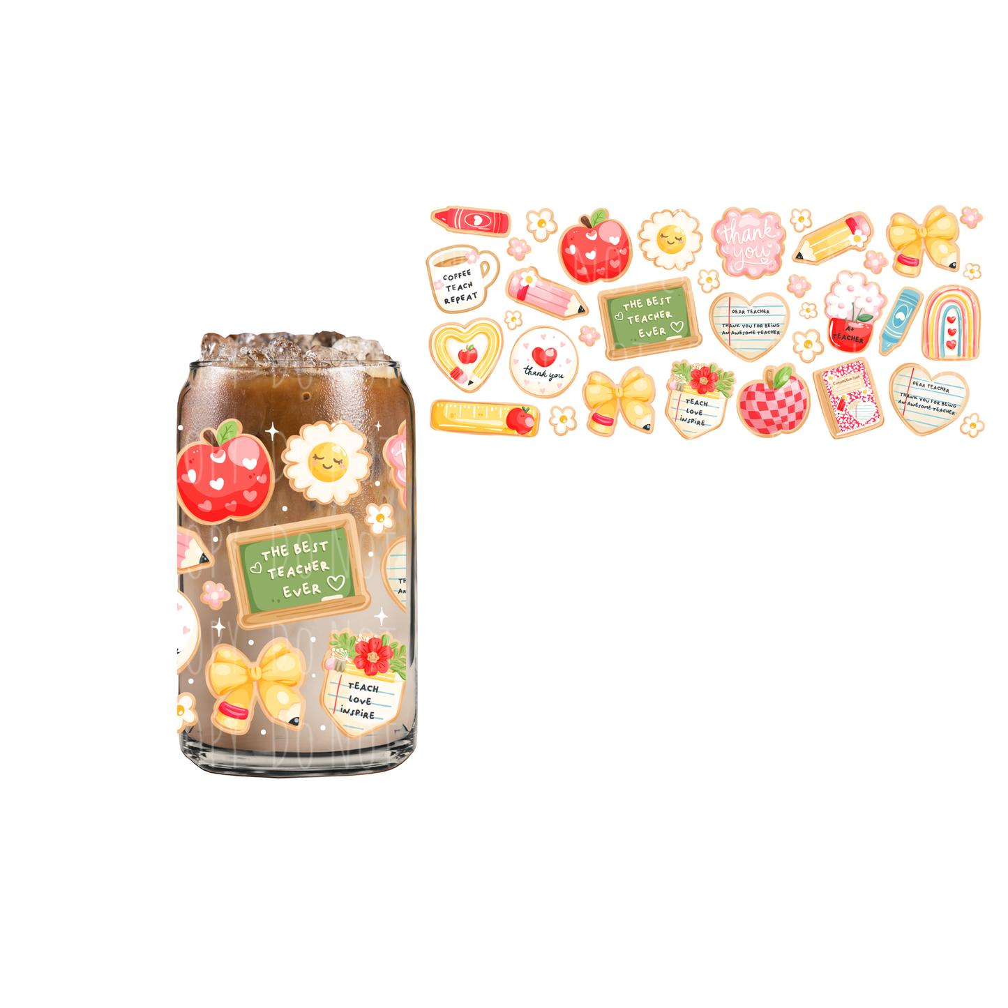 Coffee Teach Repeat (DOUBLE SIDED) UVDTF 16oz cup wrap