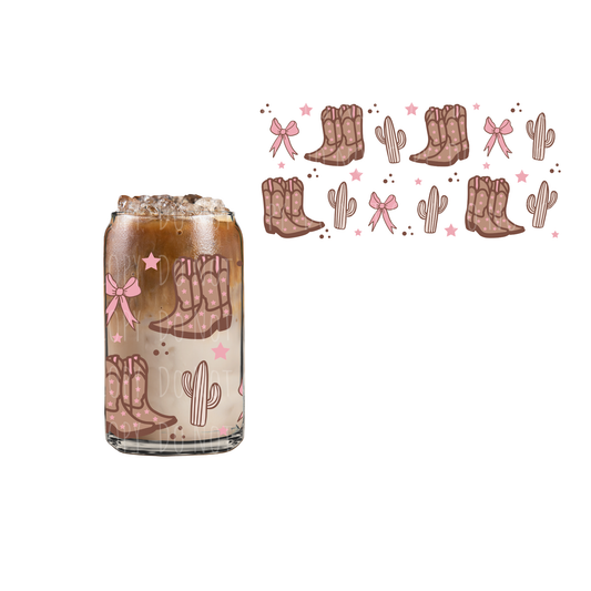 Boots, Cactus + Bows (DOUBLE SIDED) UVDTF 16oz cup wrap