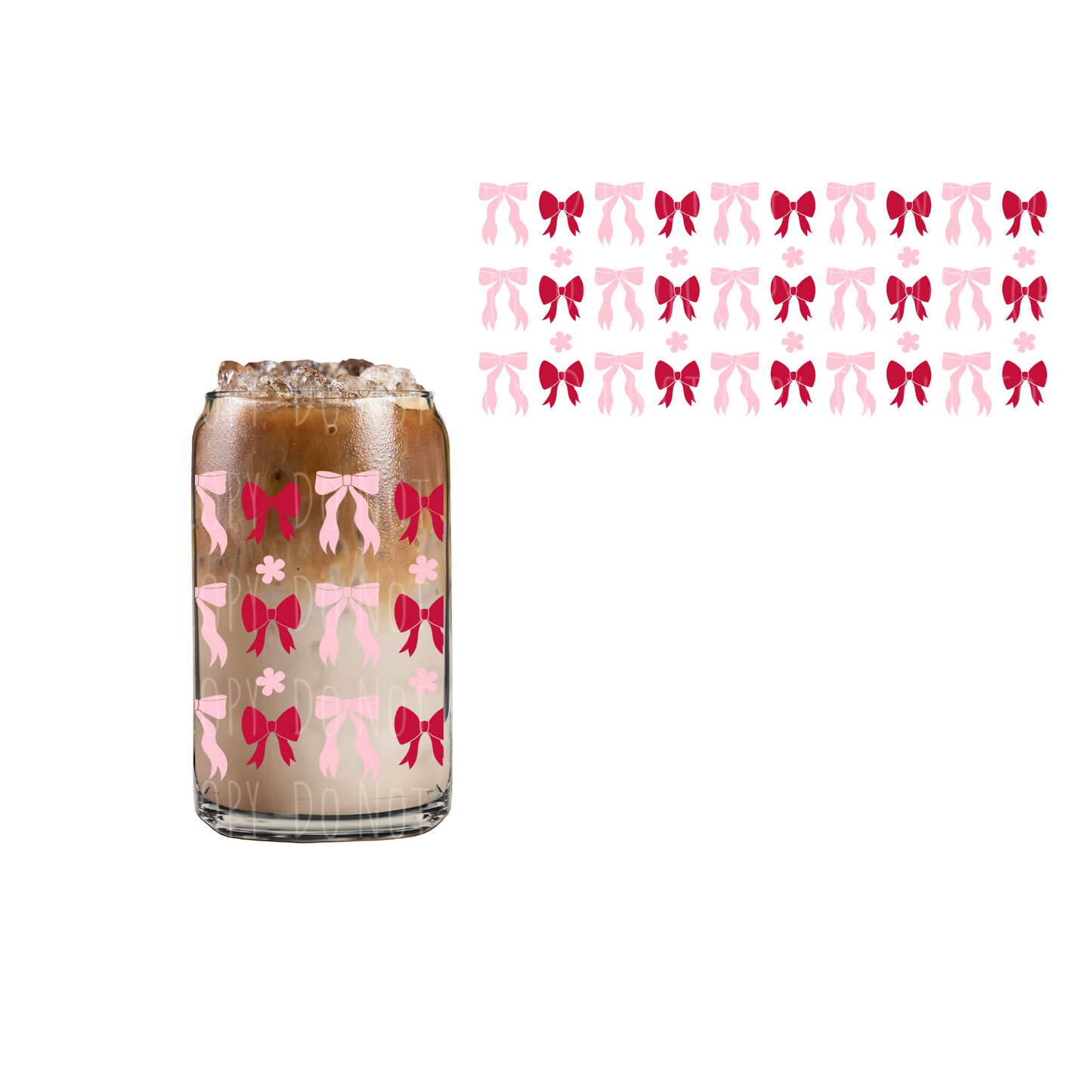 Red + Pink Bows (DOUBLE SIDED) UVDTF 16oz cup wrap