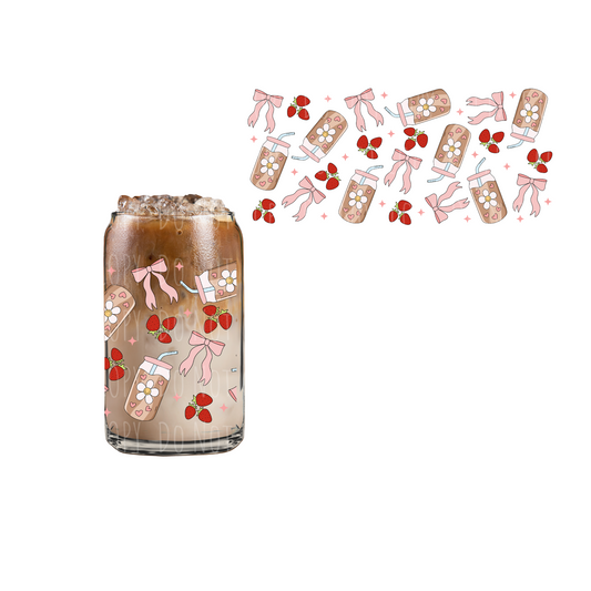 Bows, Iced Coffee + Strawberries (DOUBLE SIDED) UVDTF cup wrap