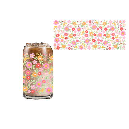 Orange + Pink Florals (DOUBLE SIDED) UVDTF 16oz cup wrap