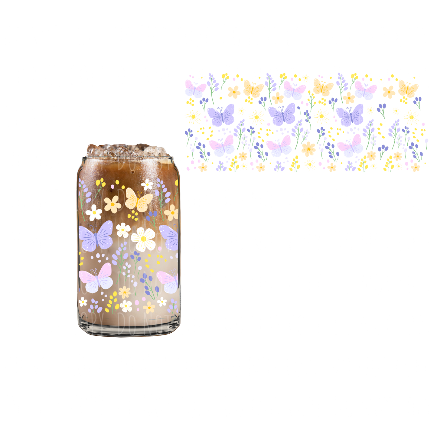 Pastel Butterflies + Florals (DOUBLE SIDED) UVDTF 16oz cup wrap