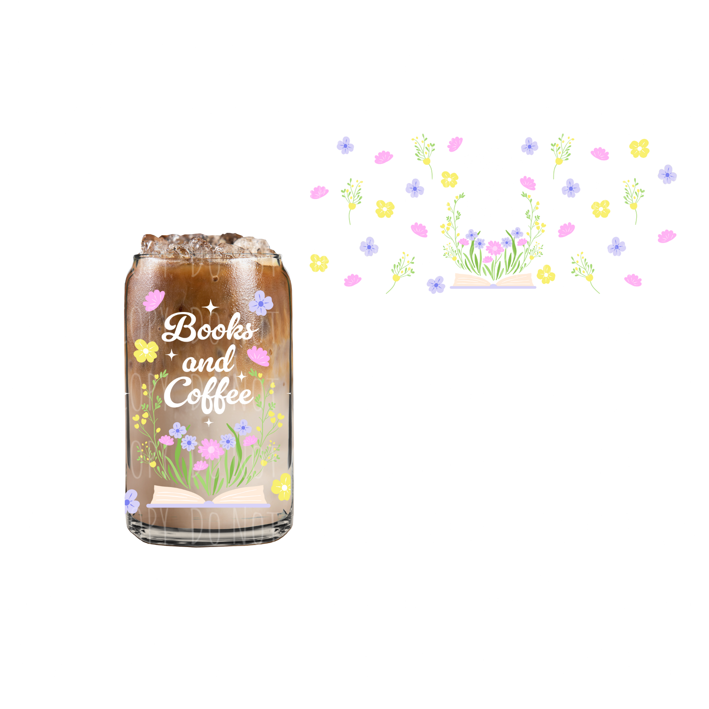 Books And Coffee Floral Open Book (DOUBLE SIDED) UVDTF 16oz cup wrap