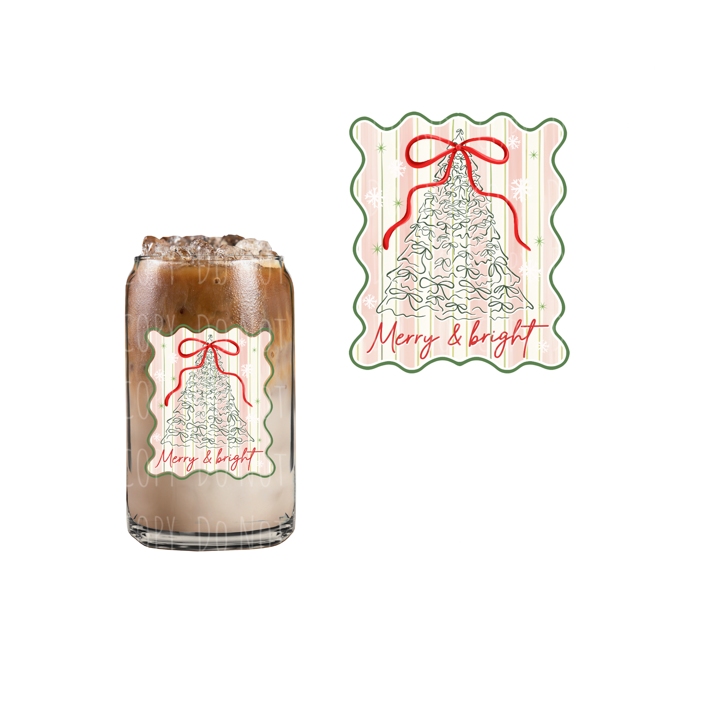 Merry + Bright Tree (DOUBLE SIDED) UVDTF decal