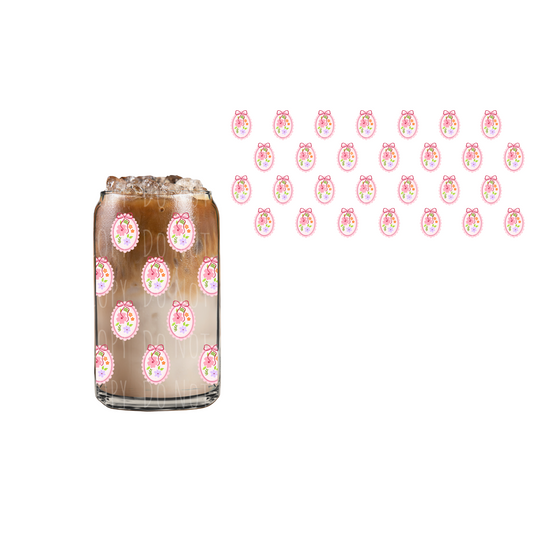 Pink Floral Frame (DOUBLE SIDED) UVDTF 16oz cup wrap