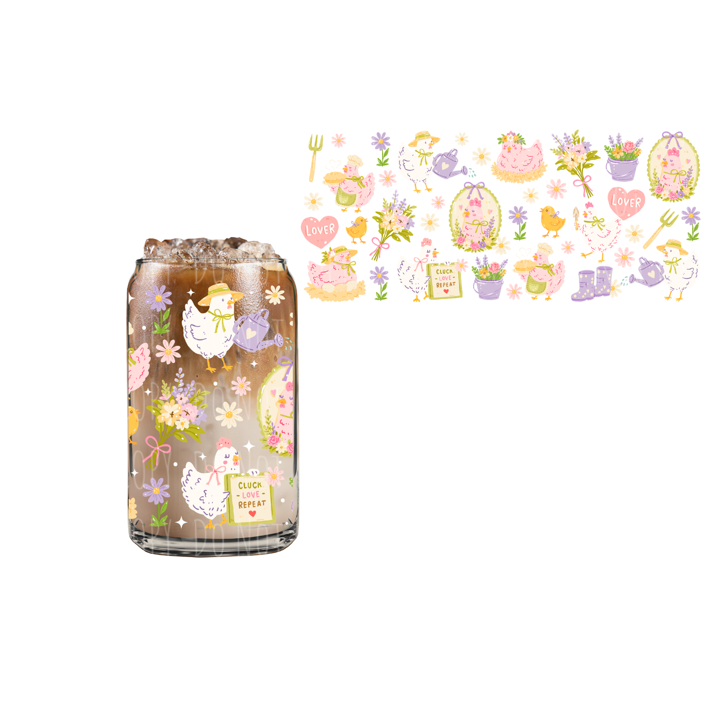 Pastel Chickens (DOUBLE SIDED) UVDTF 16oz cup wrap