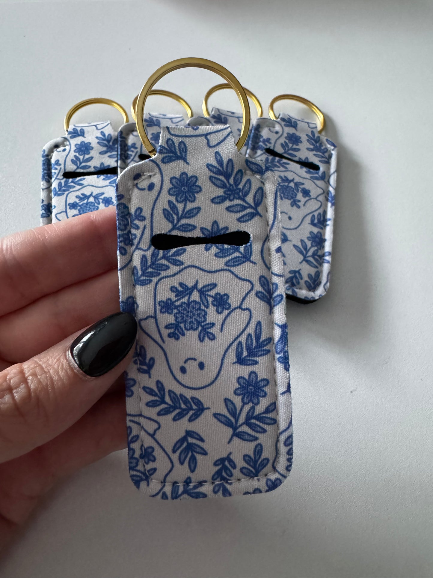 Blue Ghostie Floral Chapstick Holder Keychains (Pack of 5)