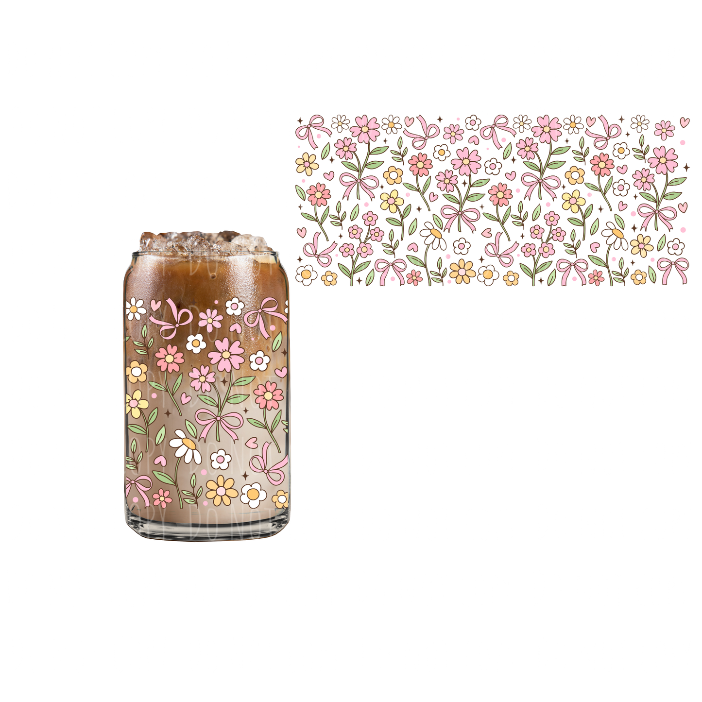 Daisy Stems with Bows (DOUBLE SIDED) UVDTF 16oz cup wrap