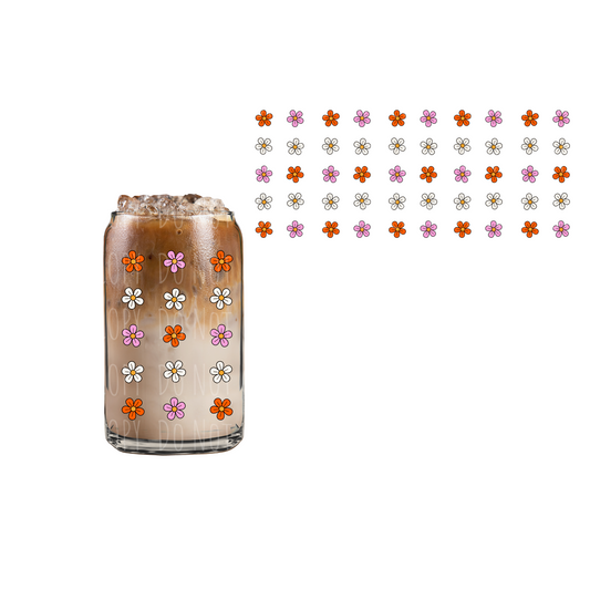 Orange,Pink and White Flowers (DOUBLE SIDED) UVDTF 16oz cup wrap