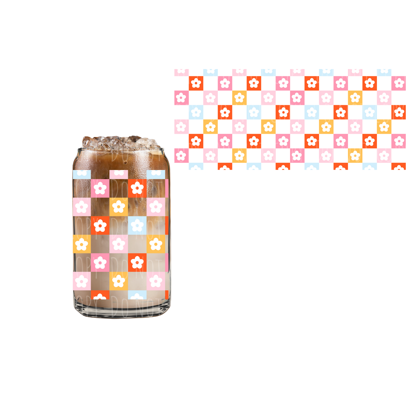 Dainty Flower Checkered (DOUBLE SIDED) UVDTF 16oz cup wrap