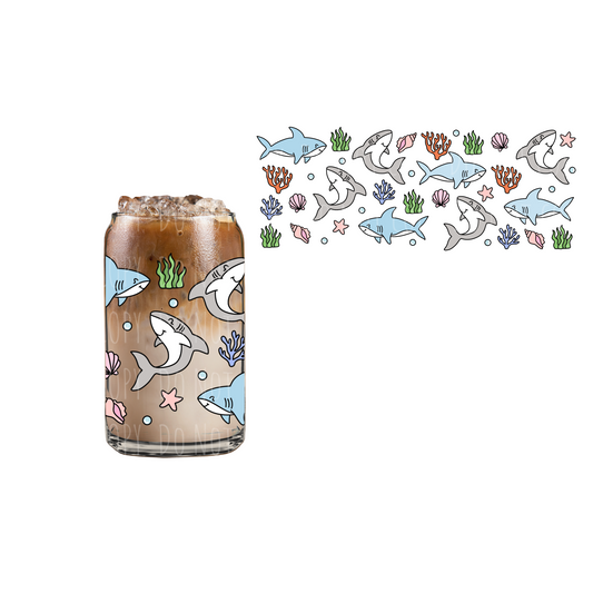 Sharks  (DOUBLE SIDED) UVDTF 16oz cup wrap