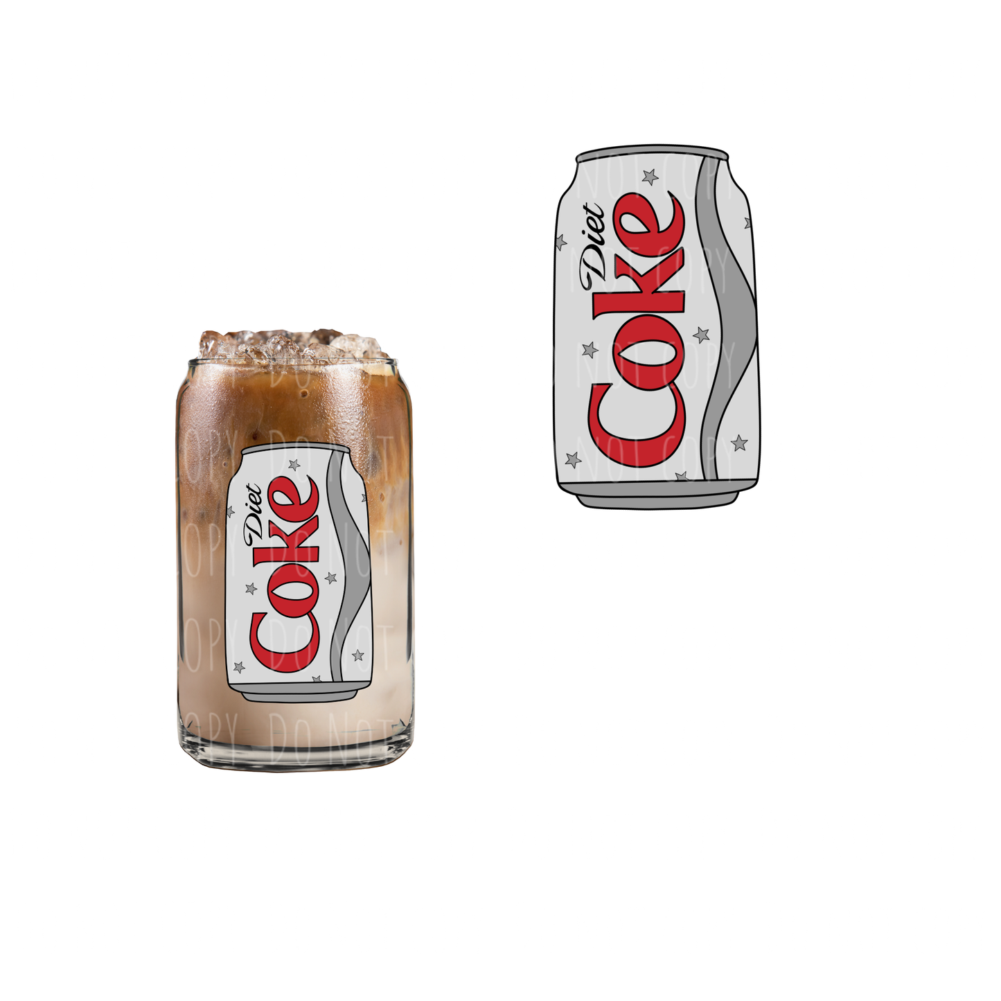 Silver Diet Coke Stars Can (DOUBLE SIDED) UVDTF decal