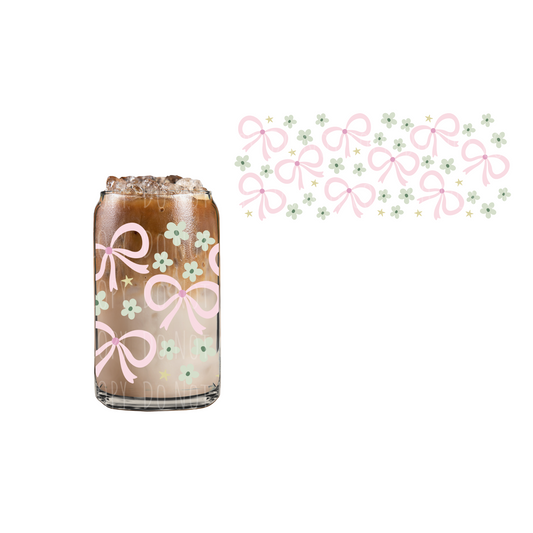 Pink Bows + Green Flowers (DOUBLE SIDED) UVDTF 16oz cup wrap