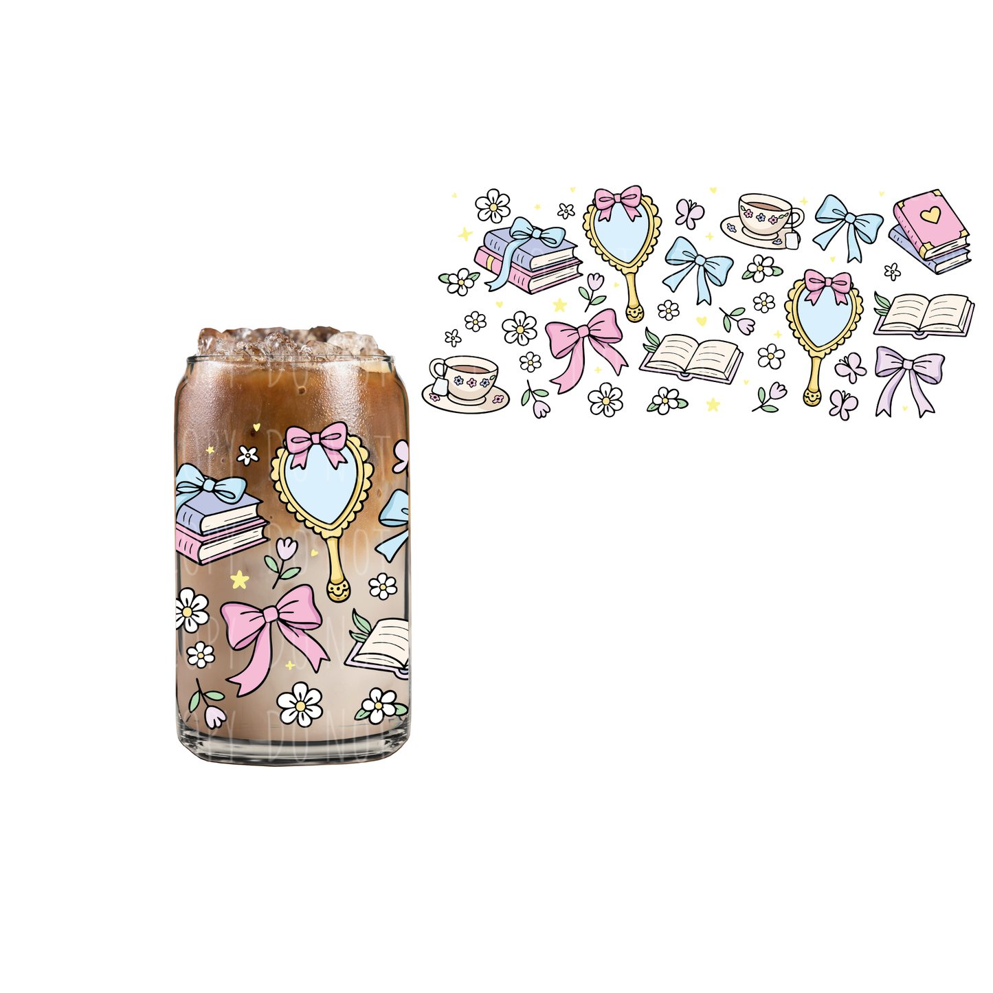 Tea + Books (DOUBLE SIDED) UVDTF 16oz cup wrap