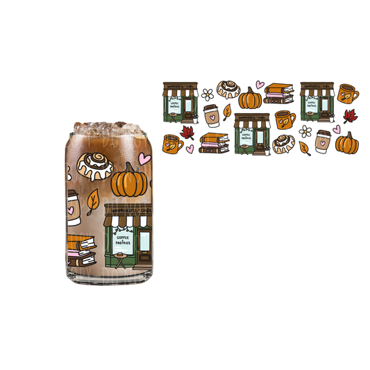 Coffee + Pastries Bookstore (DOUBLE SIDED) UVDTF 16oz cup wrap