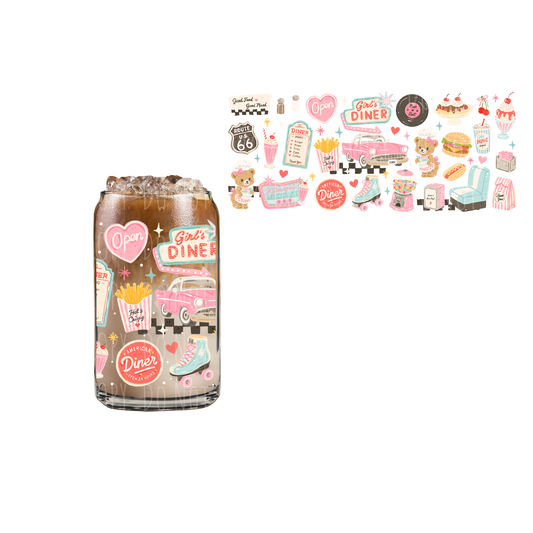 Girl's Diner (DOUBLE SIDED) UVDTF 16oz cup wrap