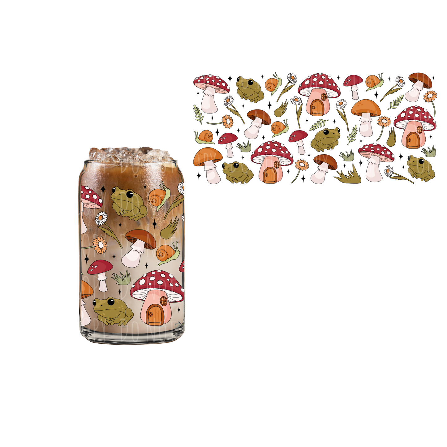 Mushrooms + Frogs (DOUBLE SIDED) UVDTF 16oz cup wrap