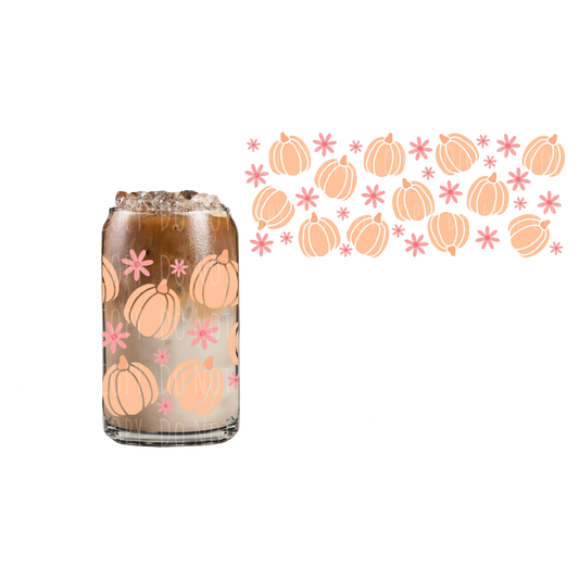 Pumpkins + Pink Flowers (DOUBLE SIDED) UVDTF 16oz cup wrap