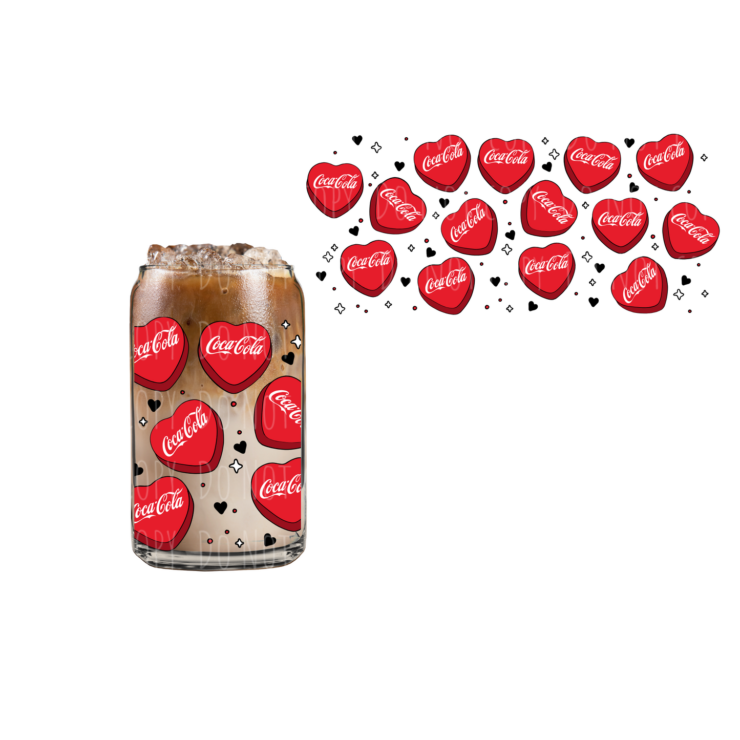 Coke Hearts (DOUBLE SIDED) UVDTF 16oz cup wrap