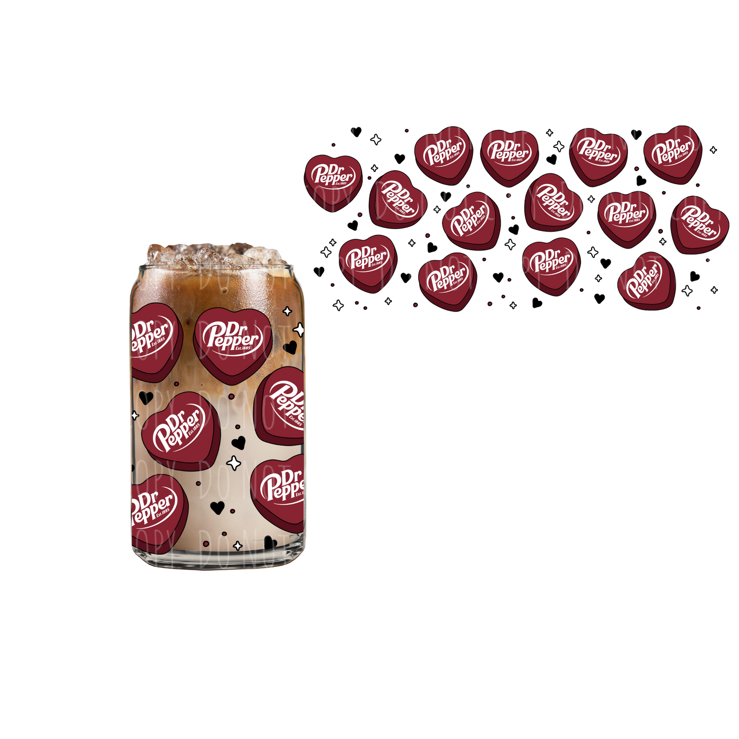 Dr.Pepper Hearts (DOUBLE SIDED) UVDTF 16oz cup wrap