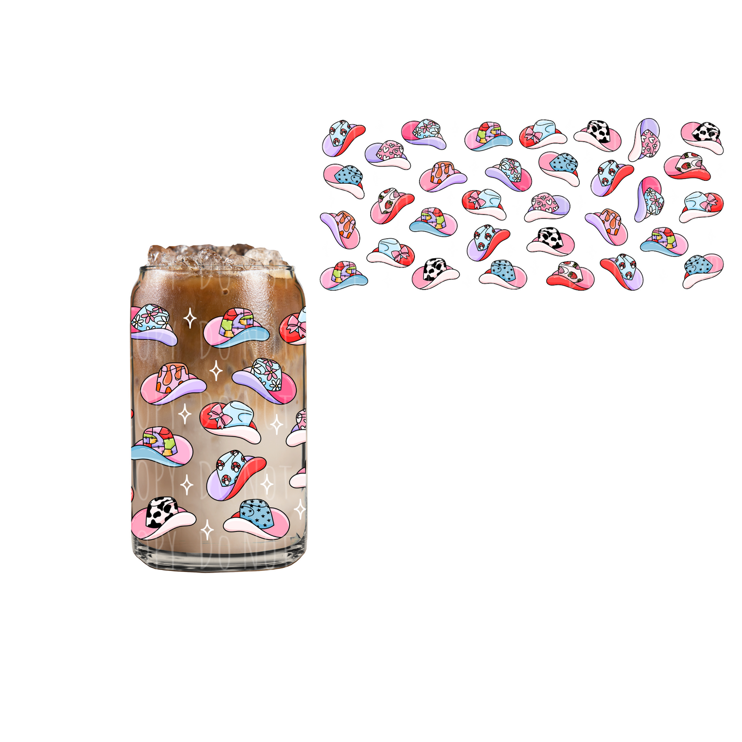 Fancy Cowboy Hats DOUBLE SIDED) UVDTF 16oz cup wrap
