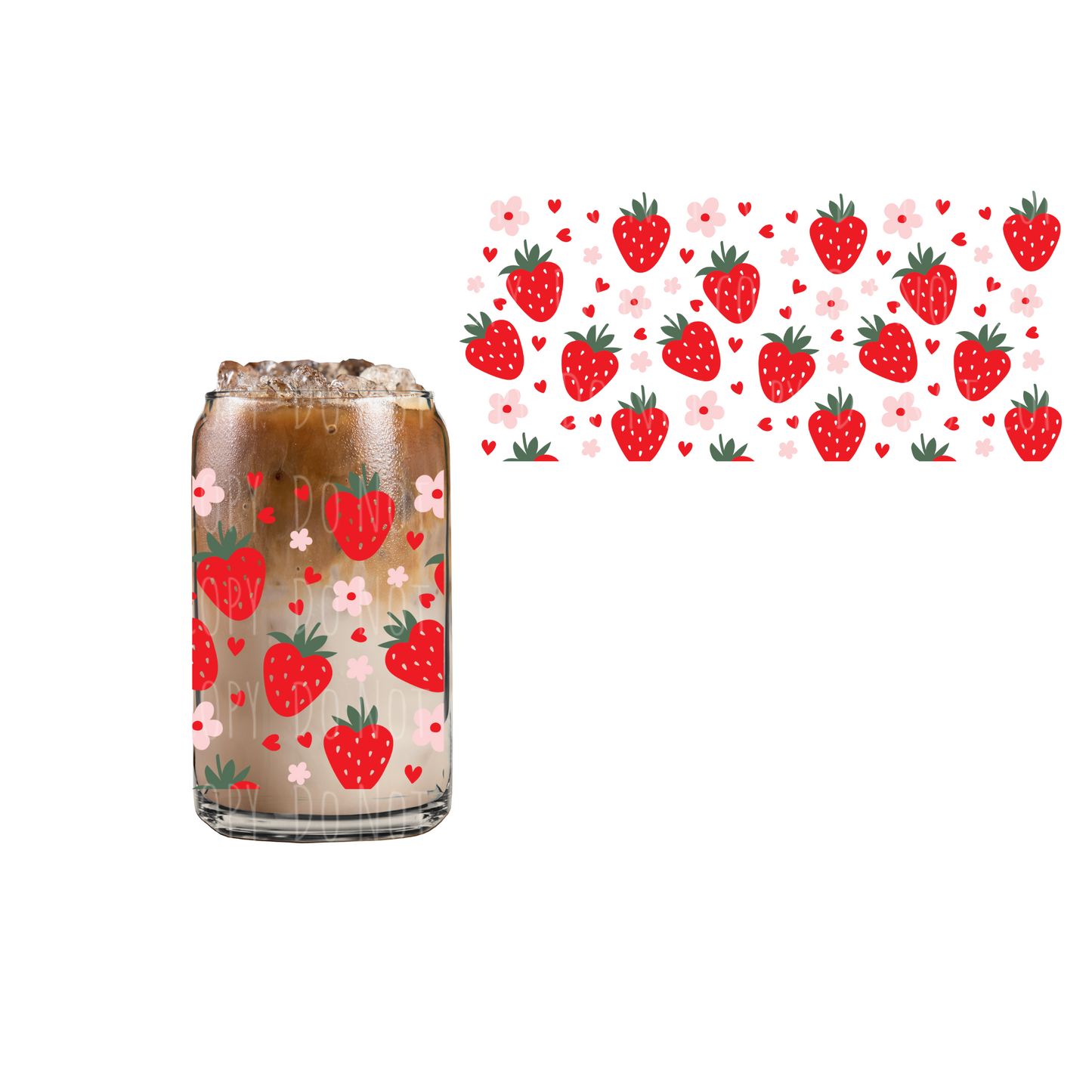Strawberry Hearts (DOUBLE SIDED) UVDTF 16oz cup wrap