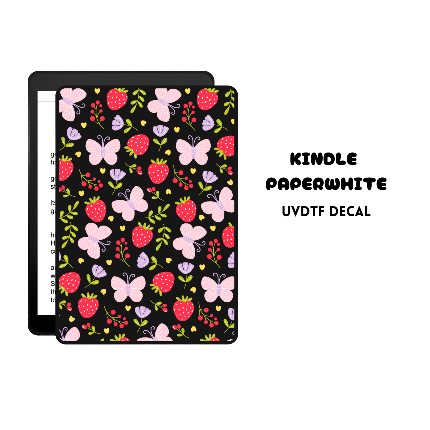 Butterfly + Strawberry (DOUBLE SIDED) Kindle UVDTF sticker