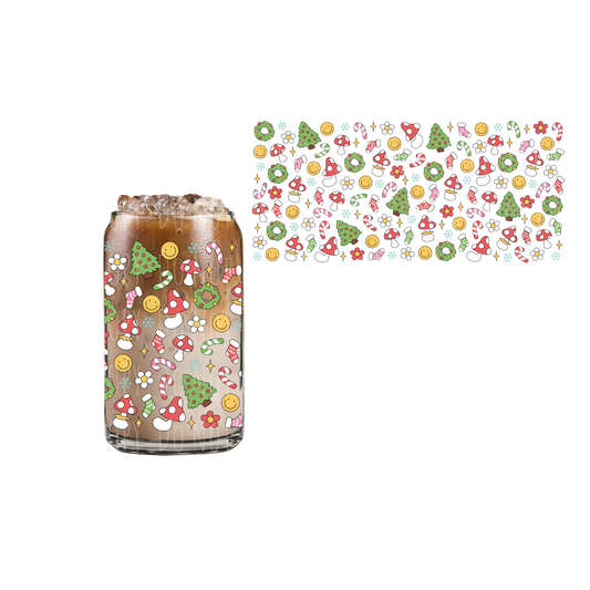 Mushrooms, Trees and Happy Faces (DOUBLE SIDED) UVDTF 16oz cup wrap