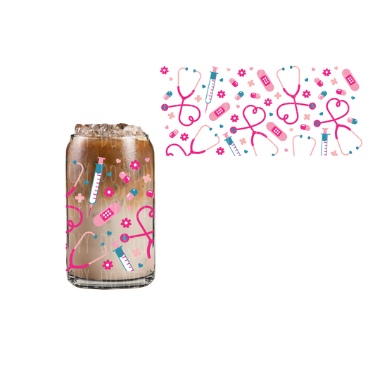 Pink Heathcare (DOUBLE SIDED) UVDTF 16oz cup wrap