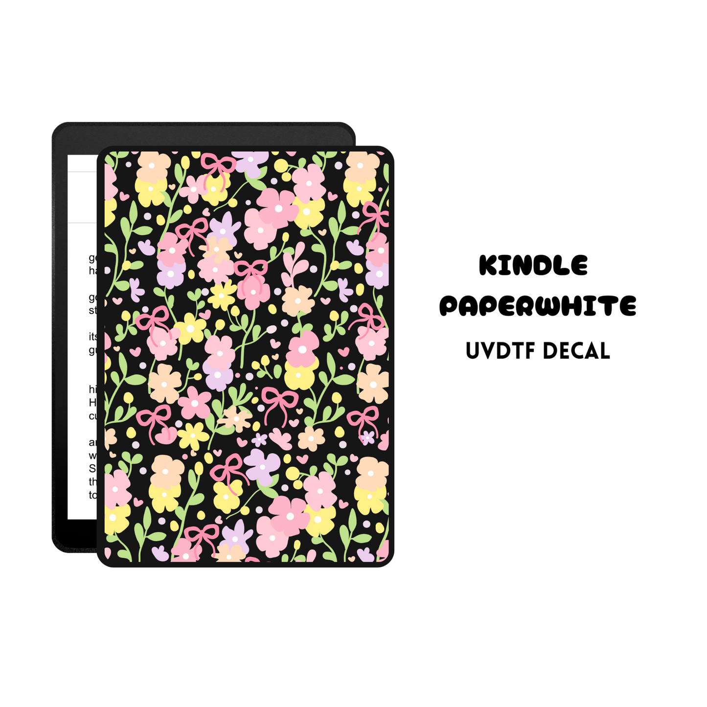 Pink Bows + Flowers (DOUBLE SIDED) Kindle UVDTF sticker