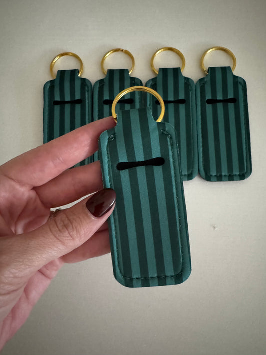 Green Stripes Chapstick Holder Keychains (Pack of 5)